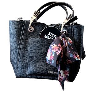 Steve Madden NEW black handbag / crossbody with floral scarf silver tone…